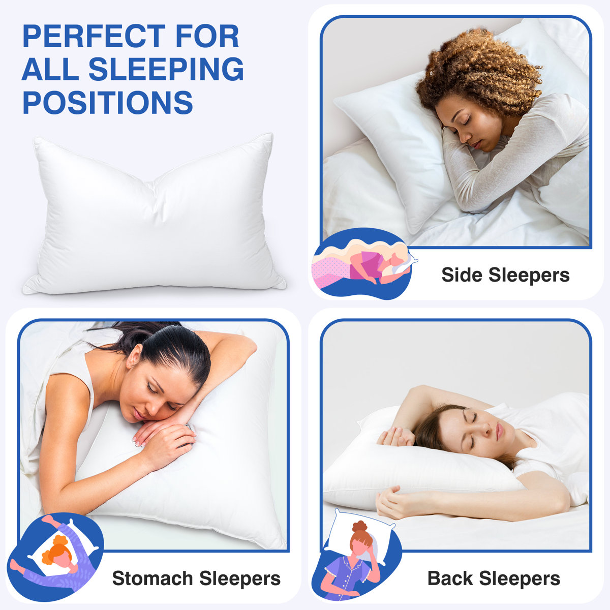 Luxury Goose Feather Pillows With Cotton Cover, Goose Down Medium Comfort Pillow (Set of 2)